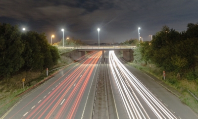 A busy motorway at night