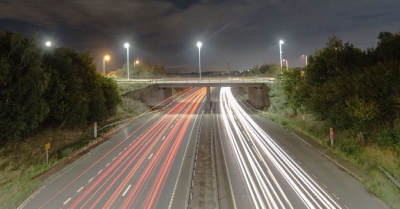 a busy motorway at night