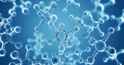 hydrogen atoms on a blue background