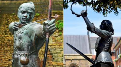 Statues of Robin Hood in Nottingham and King Richard III in Leicester