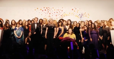A large group of people smile at the camera at the Future of Women awards
