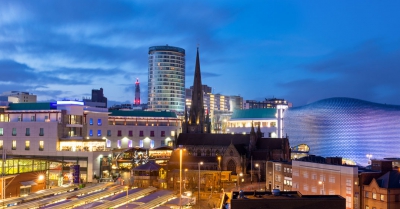a view of birmingham at twilight
