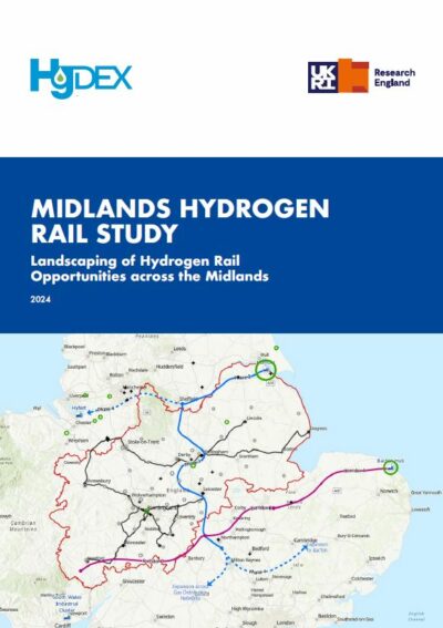 Hydrogen Rail report cover featuring a map of the Midlands