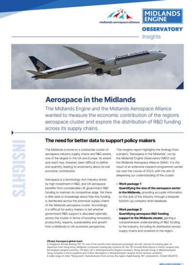Screenshot of the cover of the aerospace in the Midlands report